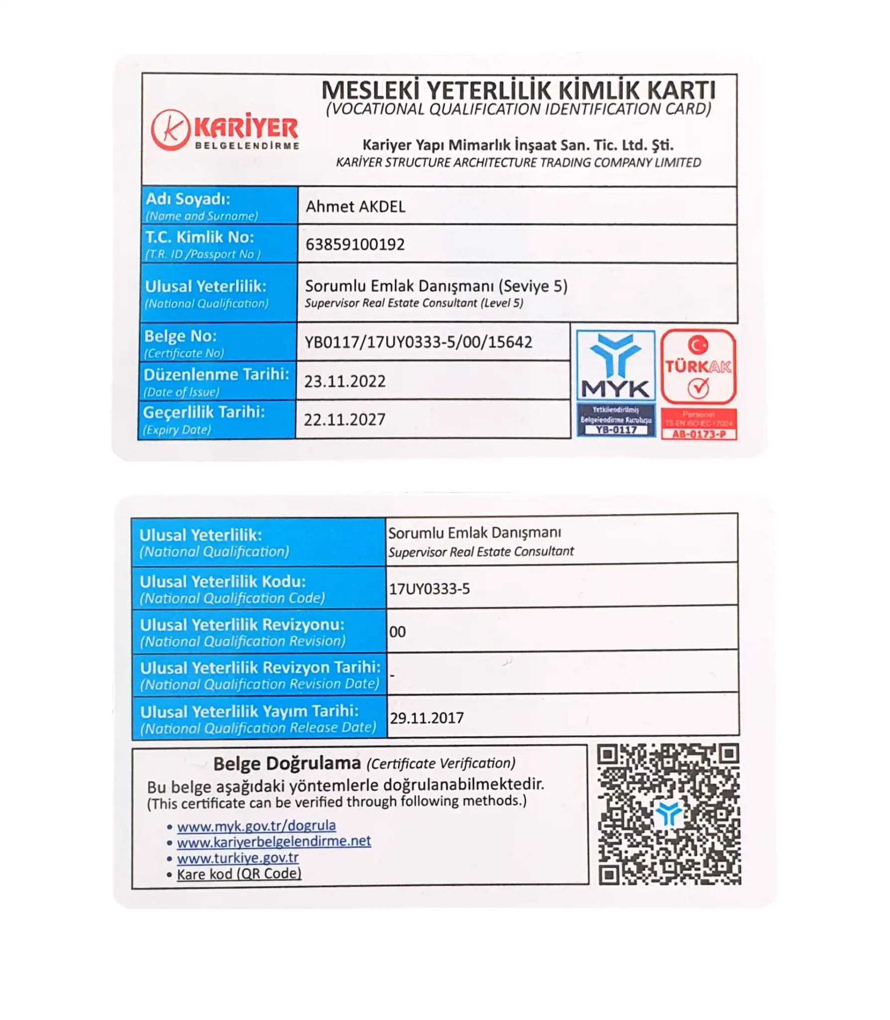 İŞKUR MYK Mesleki Yeterlilik Sorumlu Emlak Danışmanı Seviye 5